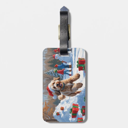 Étiquette À Bagage Bernedoodle Noël Festival scène de neige (Dos Vertical)