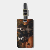 Étiquette À Bagage Bernois Montagne Chiot Automne Citrouille (Devant Vertical)