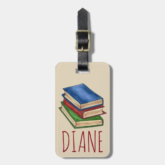 Étiquette À Bagage Bibliothèque Pile de livre enseignant Bibliothécai (Devant Vertical)