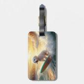 Étiquette À Bagage Bichon Frise Beach Plage Surf Peinture (Dos Vertical)