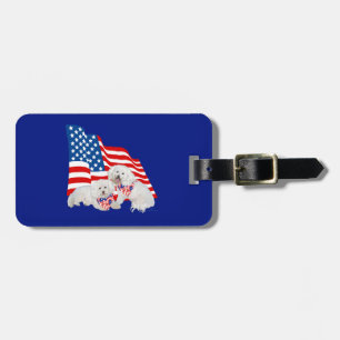 Étiquette À Bagage Bichon frisé drapeau américain