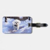 Étiquette À Bagage Bichon Frise Laisser neiger Noël (Dos horizontal)