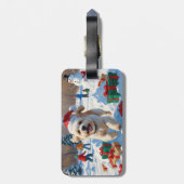 Étiquette À Bagage Bichon Frise Noël Festive Scène de neige (Dos Vertical)