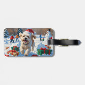 Étiquette À Bagage Bichon Frise Noël Festive Scène de neige (Dos horizontal)