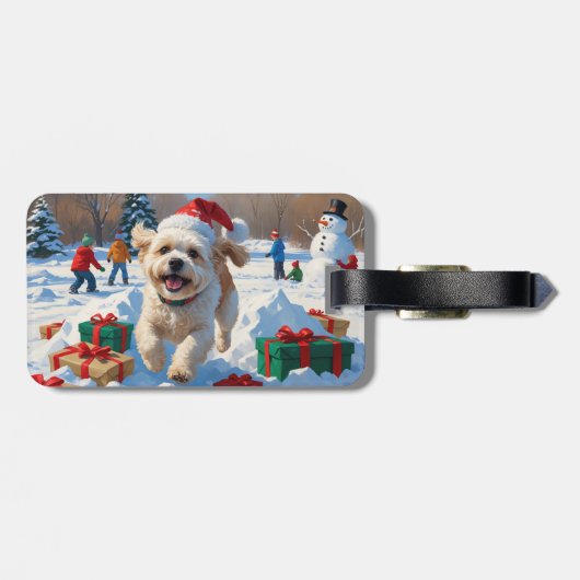 Étiquette À Bagage Bichon Frise Noël Festive Scène de neige (Dos horizontal)