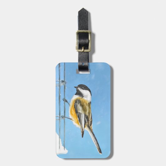 Étiquette À Bagage Bickadee sur la peinture d'alimentation - Oiseaux (Devant Vertical)