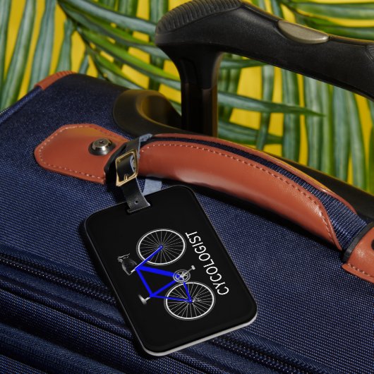 Étiquette À Bagage Bicyclette bleue sur fond noir (Insitu Rectoal 1)