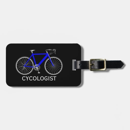 Étiquette À Bagage Bicyclette bleue sur fond noir (Devant horizontal)
