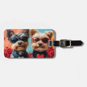 Étiquette À Bagage Biewer Terrier avec roses de cœur Saint-Valentin