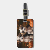 Étiquette À Bagage Biewer Terrier Chiot Automne Citrouille délice (Devant Vertical)