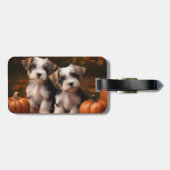 Étiquette À Bagage Biewer Terrier Chiot Automne Citrouille délice (Dos horizontal)