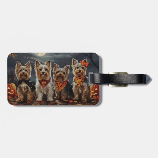 Étiquette À Bagage Biewer Terrier Halloween Éffrayant (Dos horizontal)
