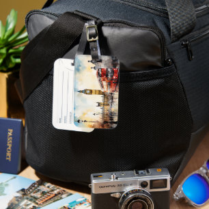 Étiquette À Bagage Big Ben et bus rouge à Londres