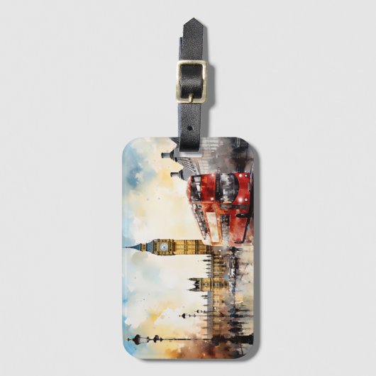 Étiquette À Bagage Big Ben et bus rouge à Londres (Devant Vertical)