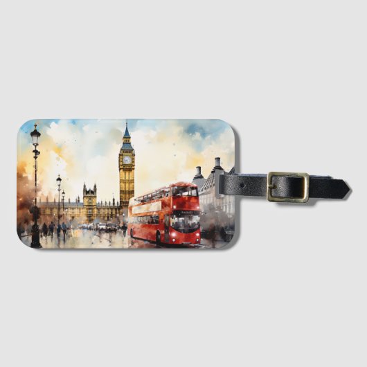 Étiquette À Bagage Big Ben et bus rouge à Londres (Devant Horizontal)