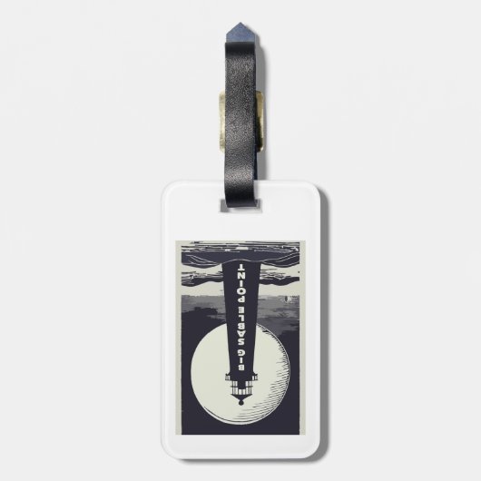 Étiquette À Bagage Big Sable Point Michigan Lighthouse Moon (Dos Vertical)