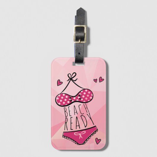 Étiquette À Bagage Bikini Plage prêt fille rose (Devant Vertical)