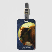 Étiquette À Bagage Bison américain et Pleine lune (Devant Vertical)