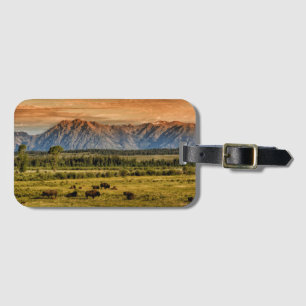 Étiquette À Bagage Bison au lever de soleil