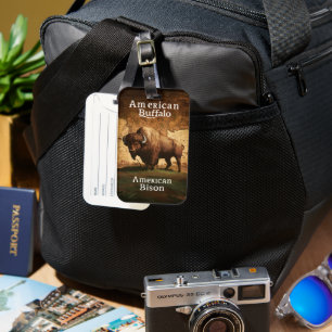 Étiquette À Bagage Bison d'Amérique sur une carte