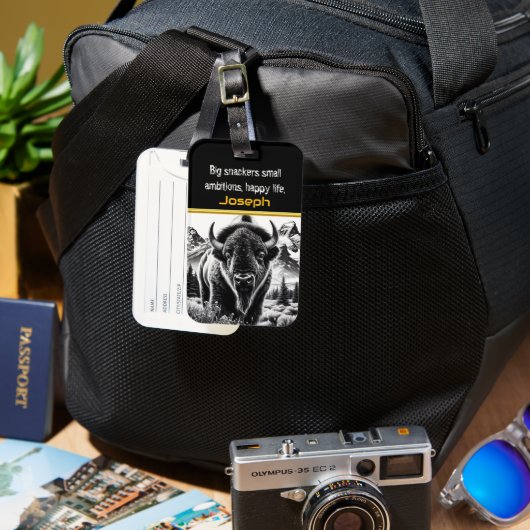 Étiquette À Bagage Bison Gras Contre Montagne (Recto & Verso)