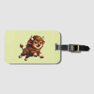 Étiquette À Bagage Bison Mignon aux Grands Yeux Cartoon de Faune Heur