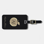 Étiquette À Bagage Black and Gold Apple Glam Monogram Adresse de reto (Devant horizontal)