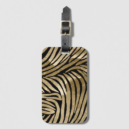 Étiquette À Bagage Black and Gold Glam Zebra Print (Devant Vertical)