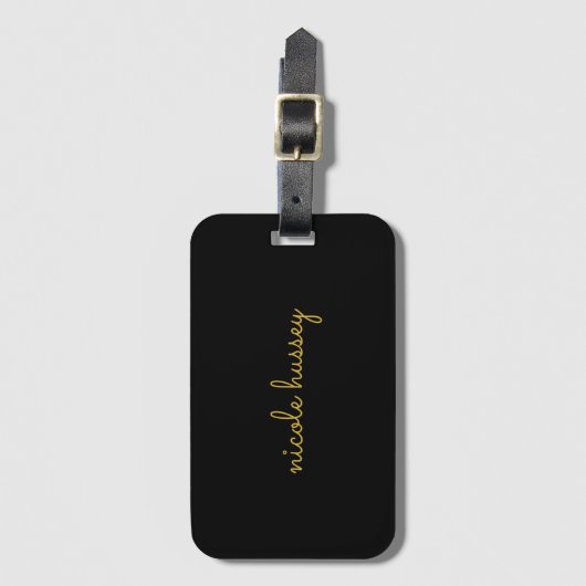 Étiquette À Bagage Black and Gold Script  | Stylish Monogram Modern (Devant Vertical)