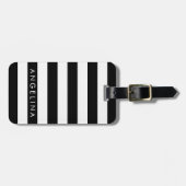 Étiquette À Bagage Black and White Striped (Devant horizontal)