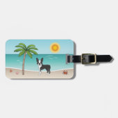 Étiquette À Bagage Black Boston Terrier À Une Plage Tropicale D'Été (Devant horizontal)