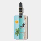 Étiquette À Bagage Black Boston Terrier À Une Plage Tropicale D'Été (Devant Vertical)