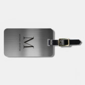 Étiquette À Bagage Black Brushed Metallic Personalized Monogram chic  (Devant horizontal)