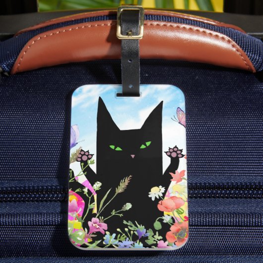 Étiquette À Bagage Black Cat Spring Fever:  Kitty and Flowers (Insitu Rectoal 2)