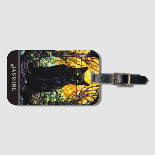 Étiquette À Bagage Black Cat Vitrail jaune (Devant Horizontal)