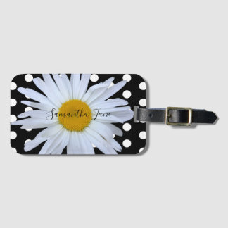 Étiquette À Bagage Black Chic Blanc Pois Fun Daisy Personnalisé
