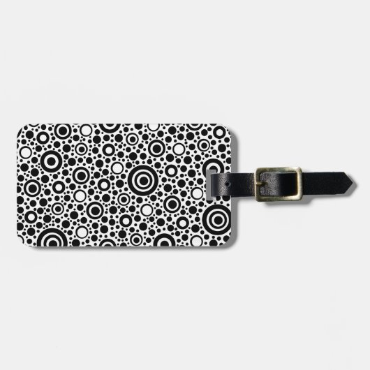 Étiquette À Bagage Black Dots & Circle Pattern + your text & backgr. (Devant horizontal)
