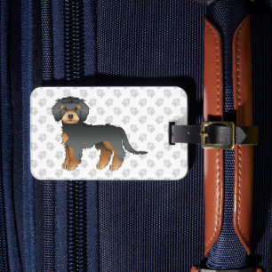 Étiquette À Bagage Black Et Tan Mini Goldendoodle Cartoon Chien Et Te