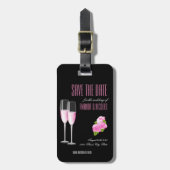 Étiquette À Bagage Black Floral Moderne Mariage Élégant Enregistrer L (Devant Vertical)