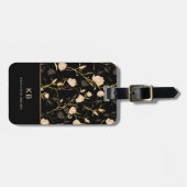 Étiquette À Bagage Black Gold Floral Pattern Trendy Stylish (Devant horizontal)