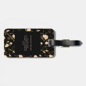 Étiquette À Bagage Black Gold Floral Pattern Trendy Stylish (Dos horizontal)