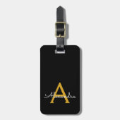 Étiquette À Bagage Black Gold Girl Script Monogramme Nom Moderne (Devant Vertical)