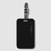 Étiquette À Bagage Black Gold Girl Script Monogramme Nom Moderne (Devant Vertical)