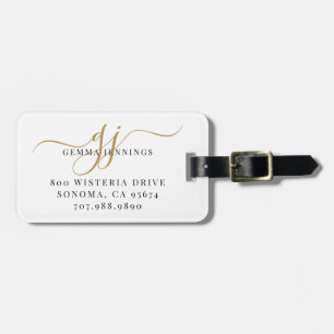 Étiquette À Bagage Black Gold Monogram Script Name