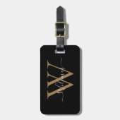Étiquette À Bagage Black Gold Monogram Script Name Stylish (Devant Vertical)