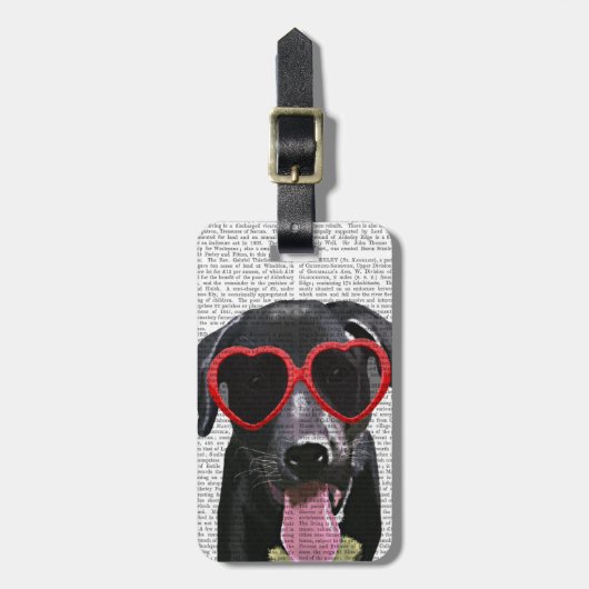 Étiquette À Bagage Black Labrador Avec Lunettes de soleil Coeur (Devant Vertical)