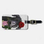Étiquette À Bagage Black Labrador avec Roses 2 (Devant horizontal)