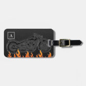 Étiquette À Bagage Black Leather Orange Flames (Devant horizontal)