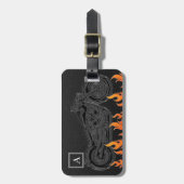 Étiquette À Bagage Black Leather Orange Flames (Devant Vertical)