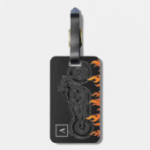 Étiquette À Bagage Black Leather Orange Flames (Dos Vertical)